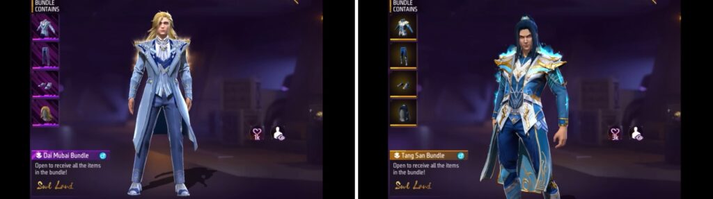 free fire x soul land bundles and skins
