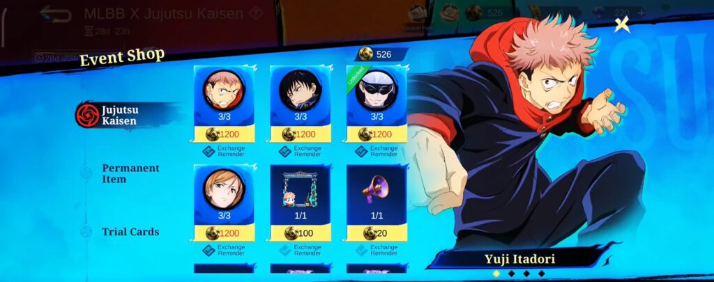 diamond cost for mlbb x jujutsu kaisen revamp phase 1