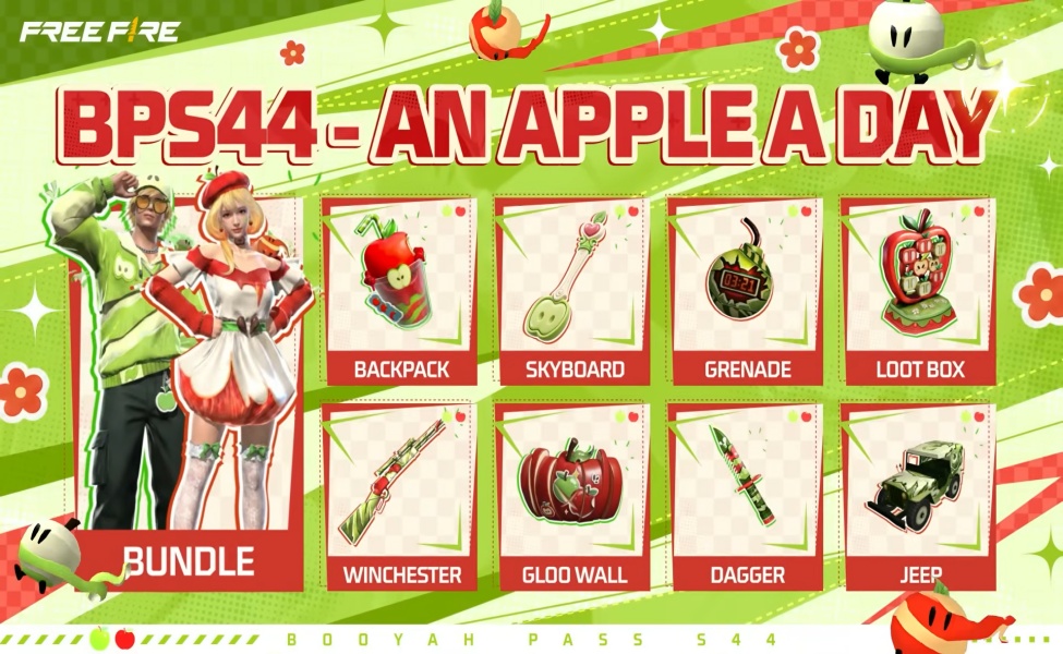 exclusive bundle in booyah pass s44 an apple a day free fire
