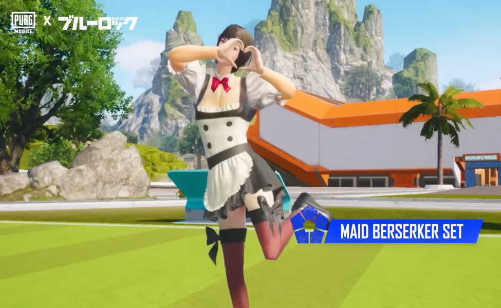 PUBG Mobile x Blue Lock Maid Berserker Set outfit on Spawn Island