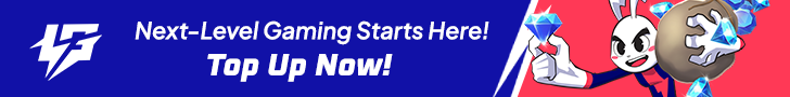 Top up gaming credits banner ad with mascot and diamonds
