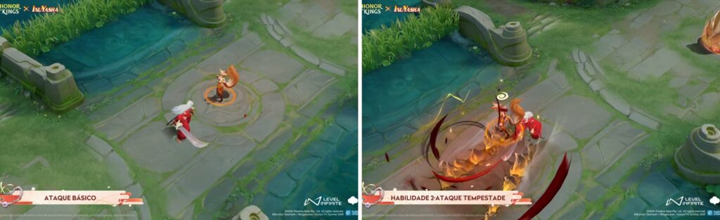 HoK Inuyasha skin gameplay showing basic attack and storm skill