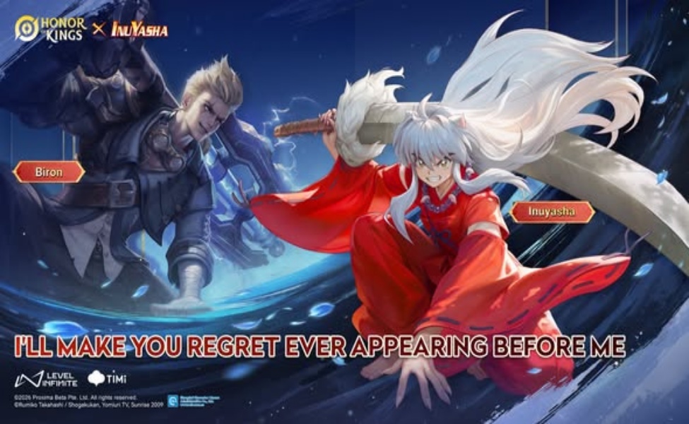 HoK x Inuyasha collab art showing Inuyasha with Tessaiga alongside Biron