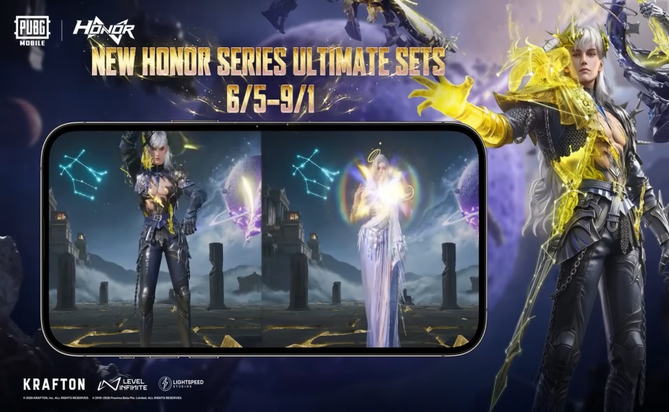 PUBG Mobile Honor Series Ultimate Set promotional banner showing two X-Suits