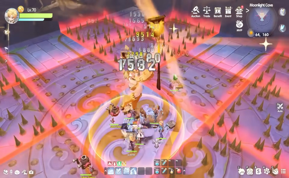 Ragnarok The New World group combat in Moonlight Cave dungeon