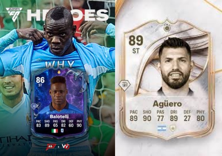 EA Sports FC 27 FUT Heroes cards featuring Balotelli and Agüero