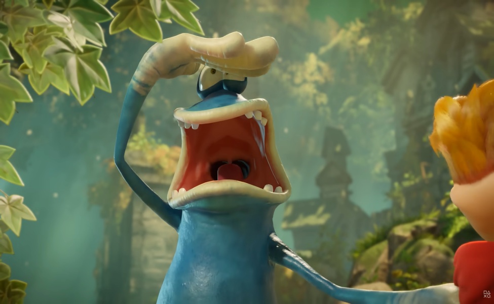 Blue cartoon creature screaming in Rayman Legends Retold PlayStation game