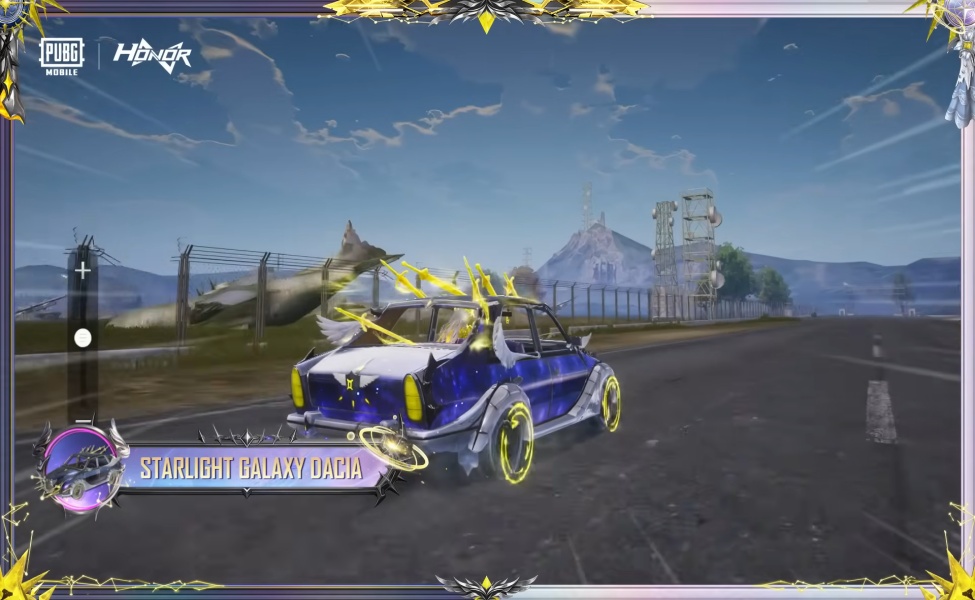 PUBG Mobile Honor Series Starlight Galaxy Dacia car skin with lightning effects