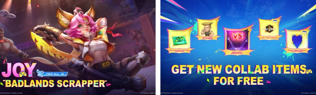 MLBB x Street Fighter collab rewards including Joy Badlands Scrapper free skin