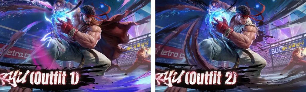 Street Fighter Ryu Outfit 1 and Outfit 2 comparison in MLBB