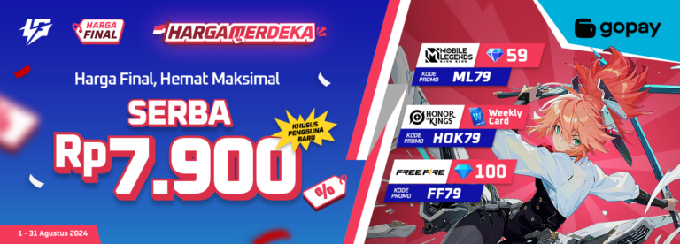 Promo Merdeka Serba Rp. 7,900 buat top up HOK, ML, dan FF!