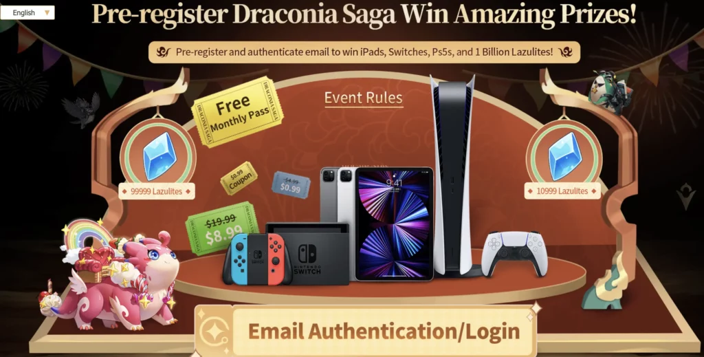 reward pre regist Draconia saga