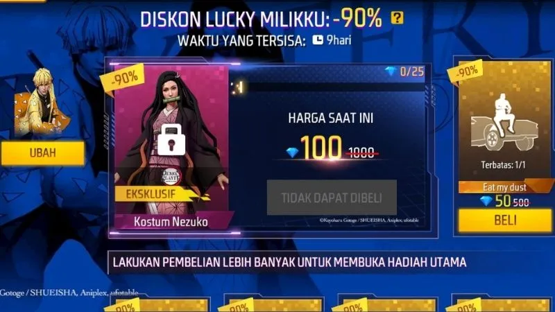 lucky wheel ff nezuko dan zenitsu bundle