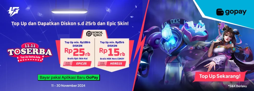 Top up HOK di Lapakgaming Diskon s.d 25rb + Gratis Epic Skin pakai GoPay!
