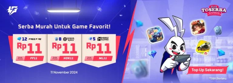 Top Up MLBB, FF dan HOK cuma Rp.11