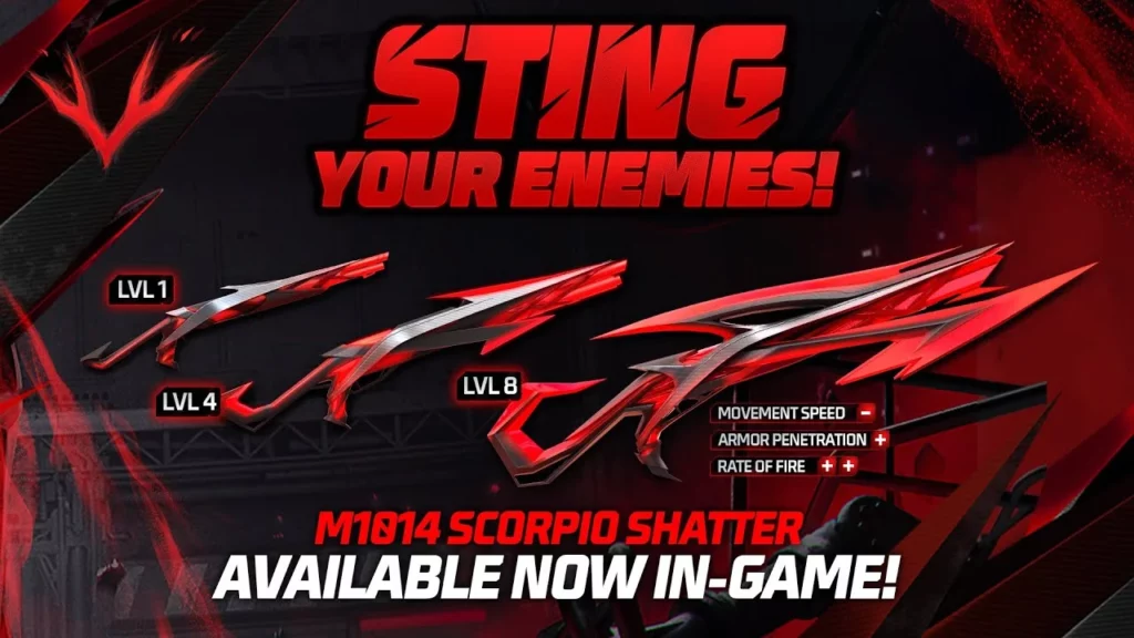 Daftar skin evo gun free fire skin m1014 scorpio shatter