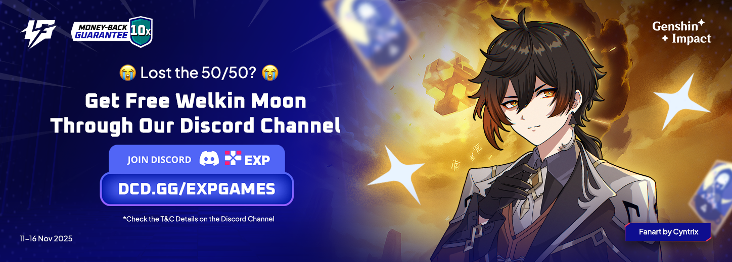 [MY SG TH VN] GI Zhongli Arlecchino Free Welkin Moon 50/50 Discord